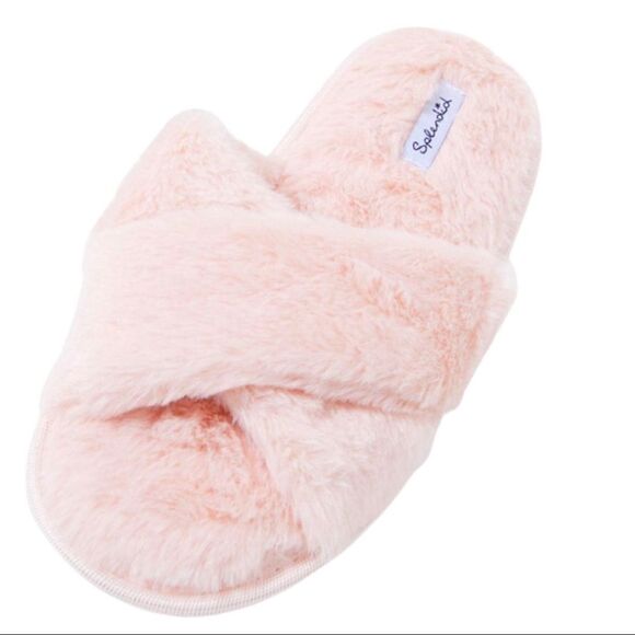 Splendid Faux Fur Crisscross Slippers • Crystal Pink • L/XL • NWT - Picture 6 of 9
